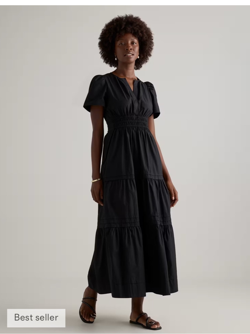 Quince Organic Cotton Poplin Tiered Maxi Dress - Black